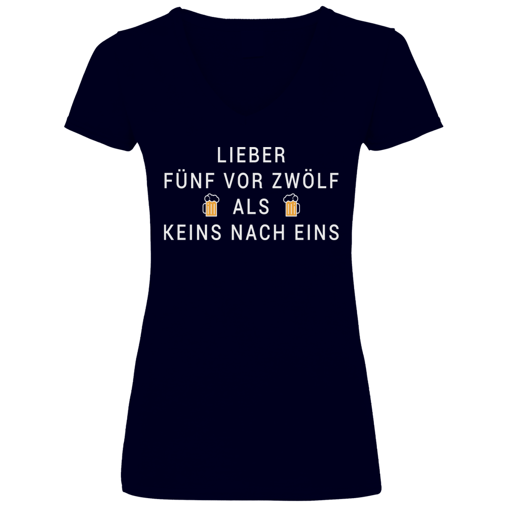 Lieber fünf vor zwölf als keins nach eins - V-Neck Damenshirt Deep Navy