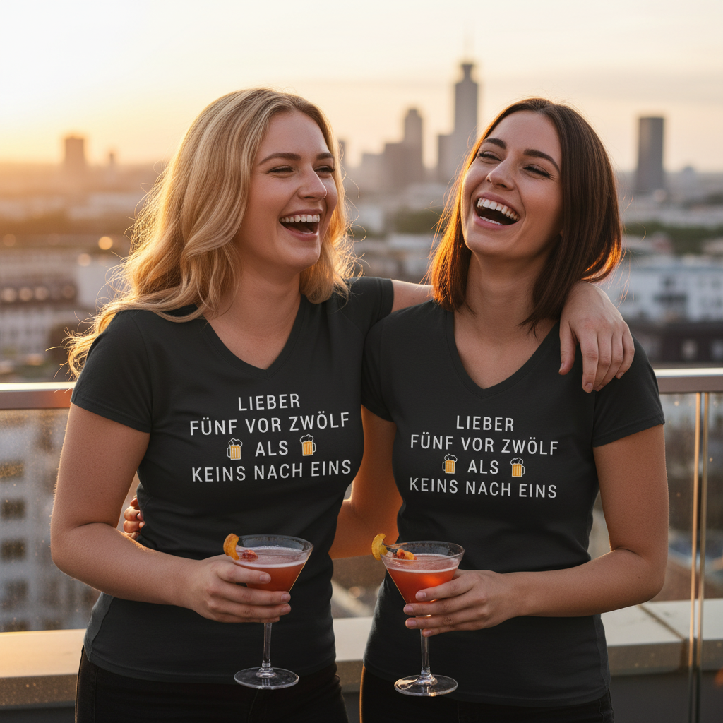 Lieber fünf vor zwölf als keins nach eins - V-Neck Damenshirt