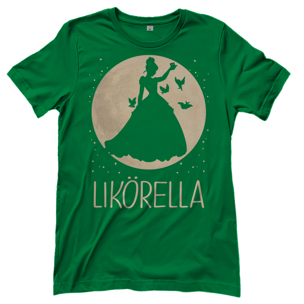Kelly Green Shirt mit Likörella Mädelsabend Design witzig golden, Frontansicht