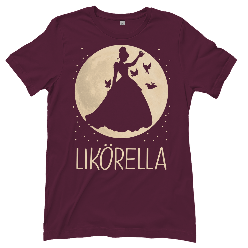 Burgundy Damen T-Shirt mit Likörella Prinzessin Parodie Design golden, Frontansicht