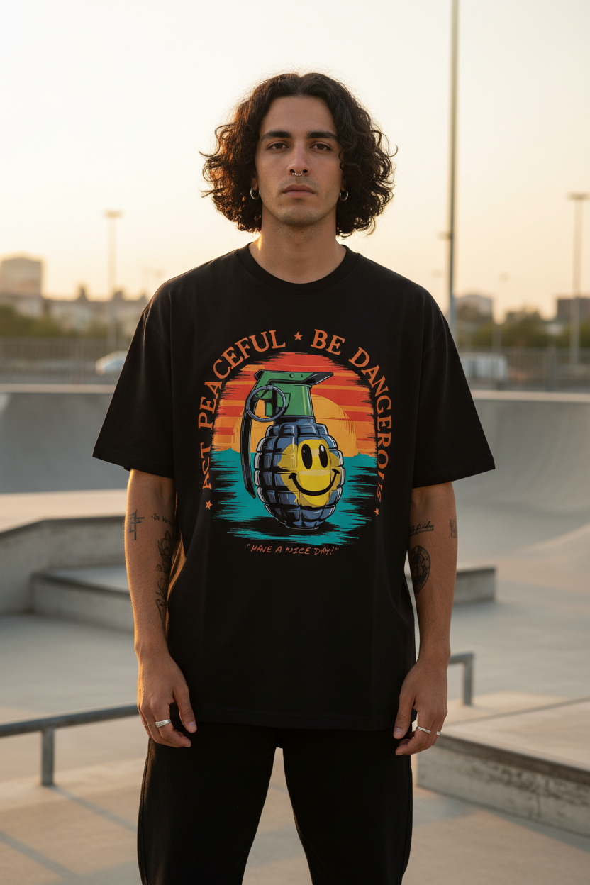 Jack & Jones Oversize Act Peaceful Be Dangerous Handgranate Herren T-Shirt