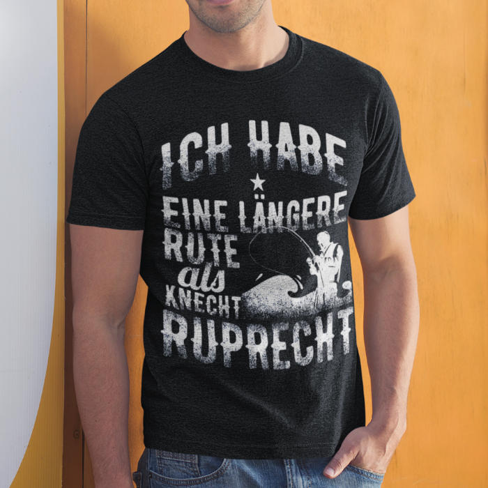 Ich habe eine längere Rute als Knecht Ruprecht – Lustiges Angelshirt Männer