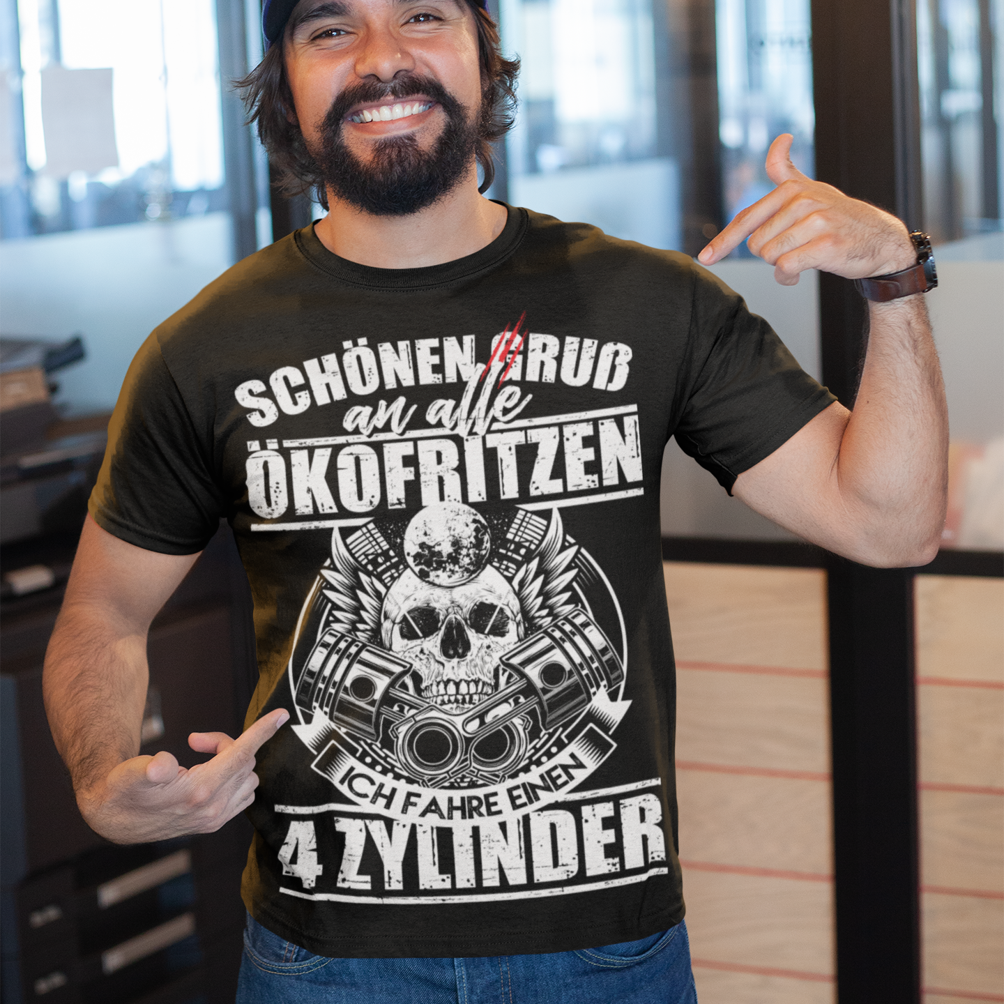 4 Zylinder Shirt Männer – Schönen Gruß an alle Ökofritzen Tuning Statement