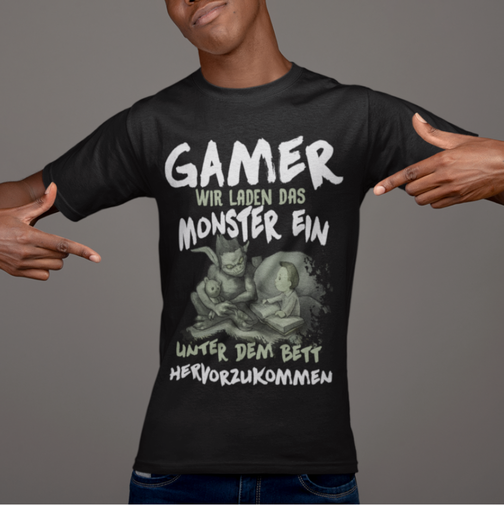 Gamer Shirt Männer – Monster unterm Bett hervorrufen Gaming Fantasy Motiv