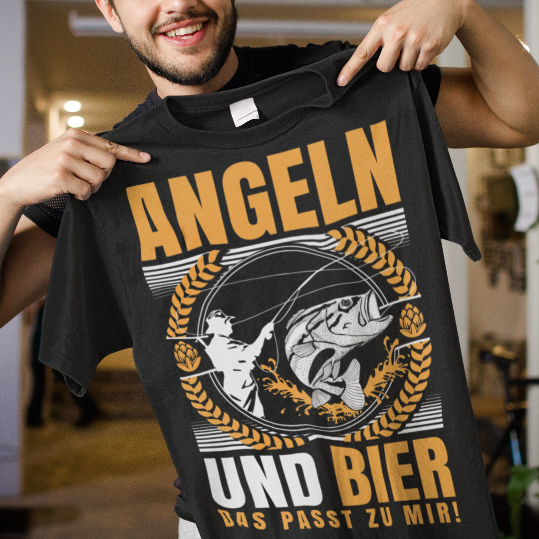 Lustiges Bier Angler T-Shirt für Männer – Angeln und Bier Spruch Motiv