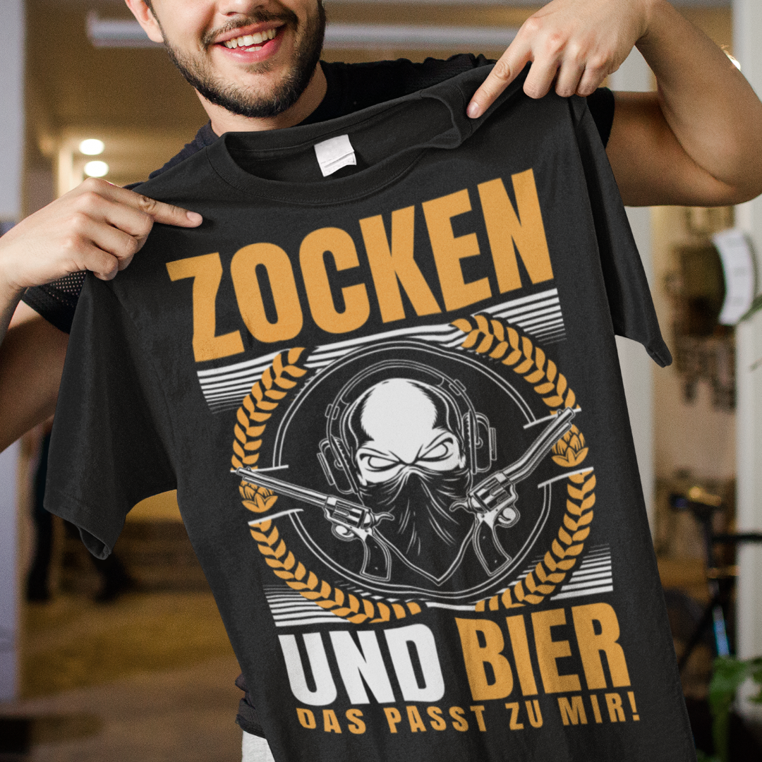 Zocken und Bier Shirt Männer – Gamer Geschenk für Bierliebhaber & Zocker