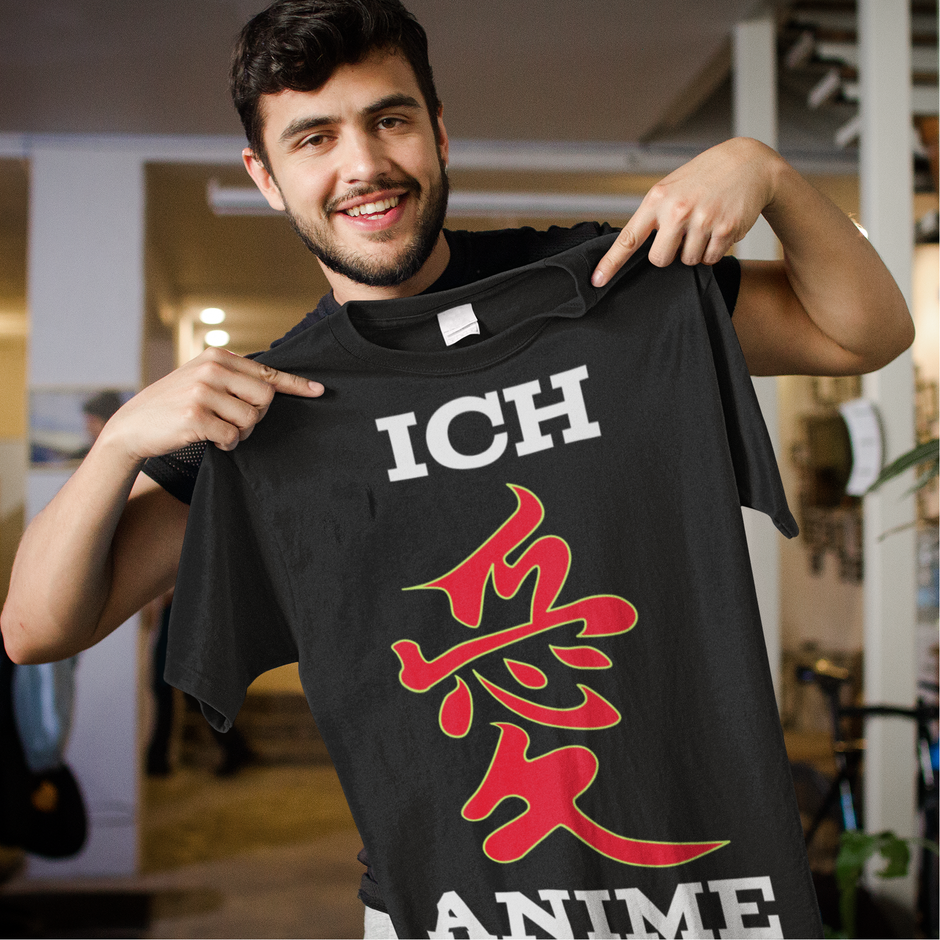 Anime Shirt Herren – Ich liebe Anime Kanji Design – Japan Fan T-Shirt Geschenk