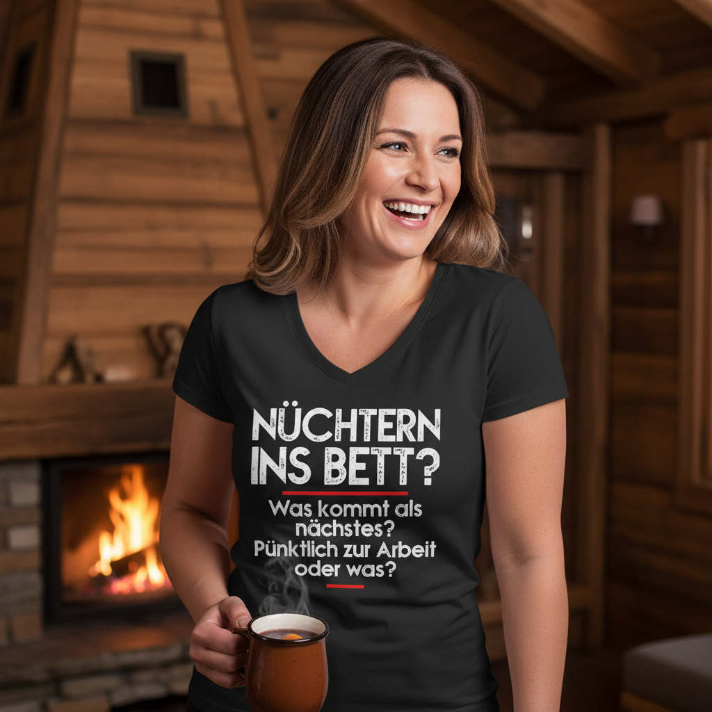 Nüchtern ins Bett? - V-Neck Damenshirt