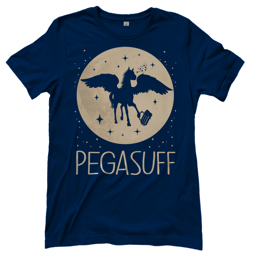 Navy Damenshirt mit PEGASUFF Mond Prinzessin Parodie Pegasus und Sternenhimmel, Frontansicht