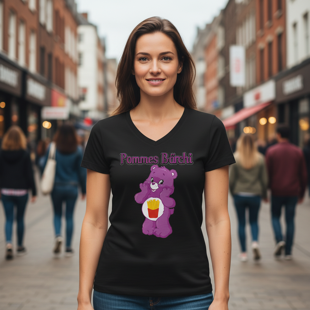 Pommes Bärchi - Glücksbärchi - V-Neck Damenshirt