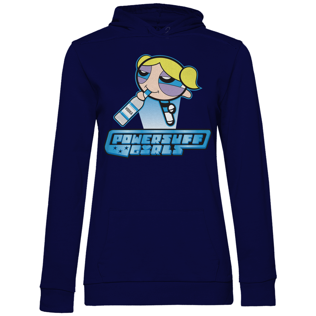 Navy Kapuzenpullover Damen mit POWERPUFF GIRLS Bubbles Design im 90er Cartoon-Style, Frontansicht