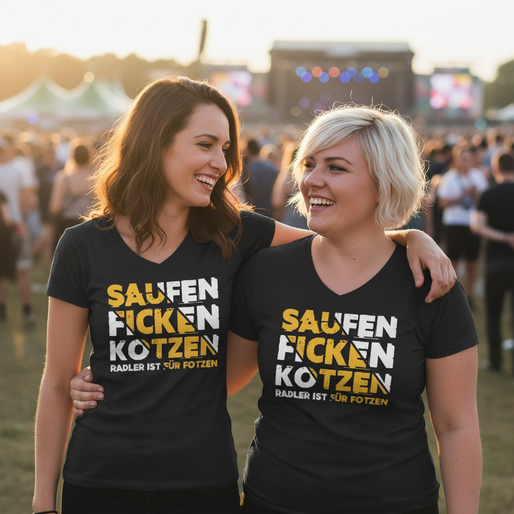 Saufen Ficken Kotzen Radler ist für Fotzen - V-Neck Damenshirt