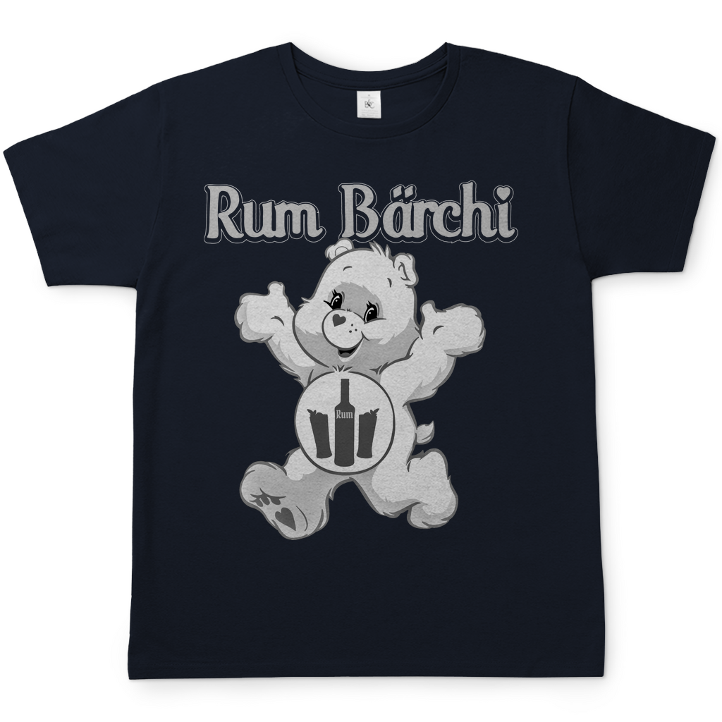Navy Herren Shirt mit Rum Bärchi Aufdruck Glücksbärchi Parodie Karibik Spirituosen, Frontansicht