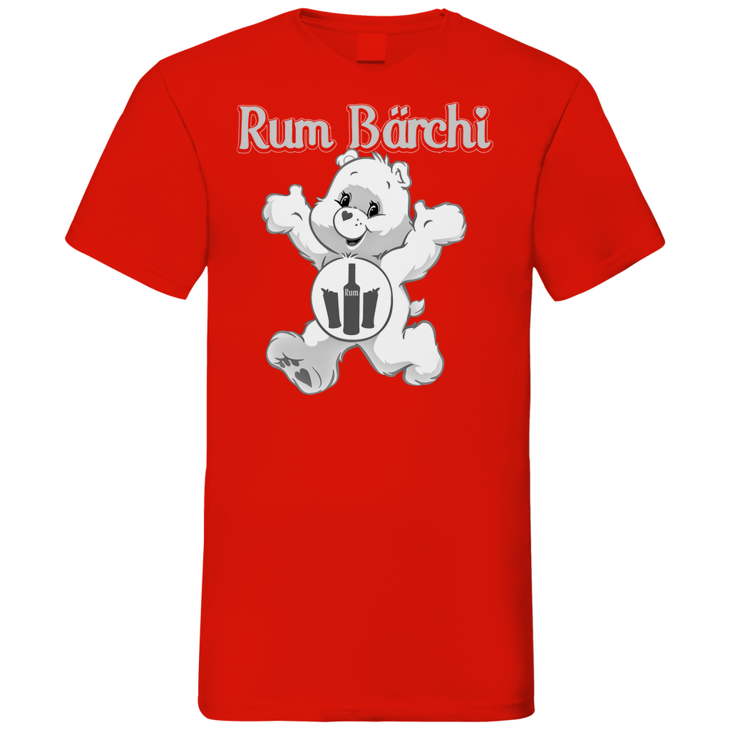 Rotes Herren V-Neck Shirt mit Rum Bärchi Salsa Karibik Aufdruck, Frontansicht