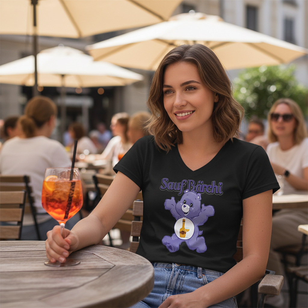 Sauf Bärchi - Glücksbärchi - V-Neck Damenshirt