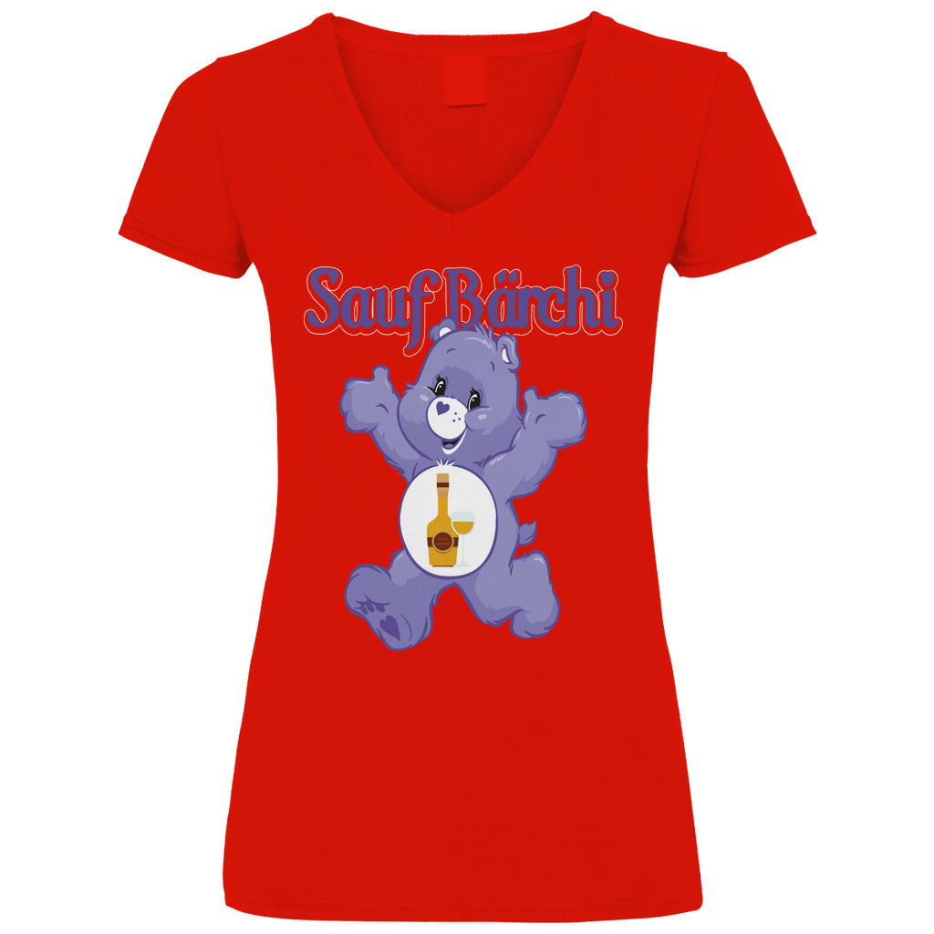 Sauf Bärchi - Glücksbärchi - V-Neck Damenshirt Red XS