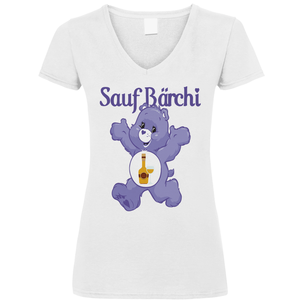 Sauf Bärchi - Glücksbärchi - V-Neck Damenshirt White