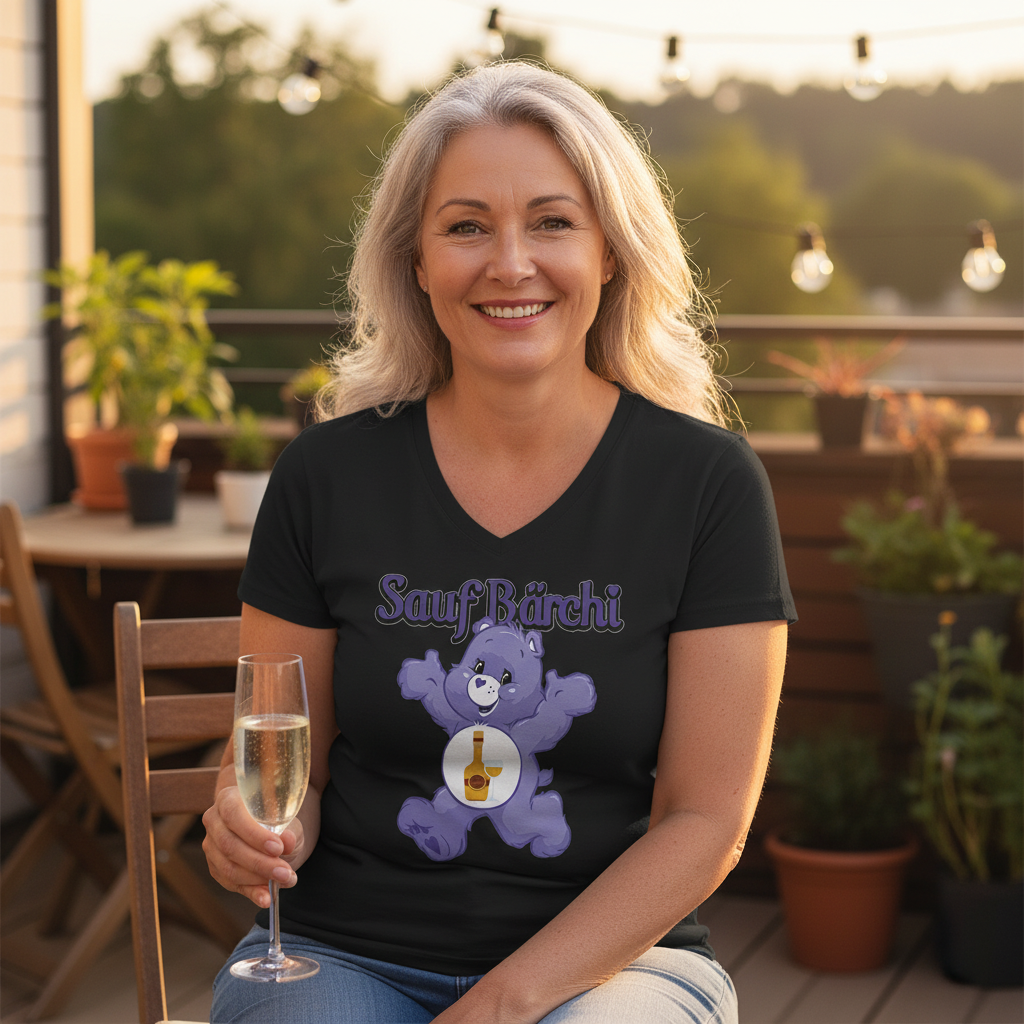 Sauf Bärchi - Glücksbärchi - V-Neck Damenshirt