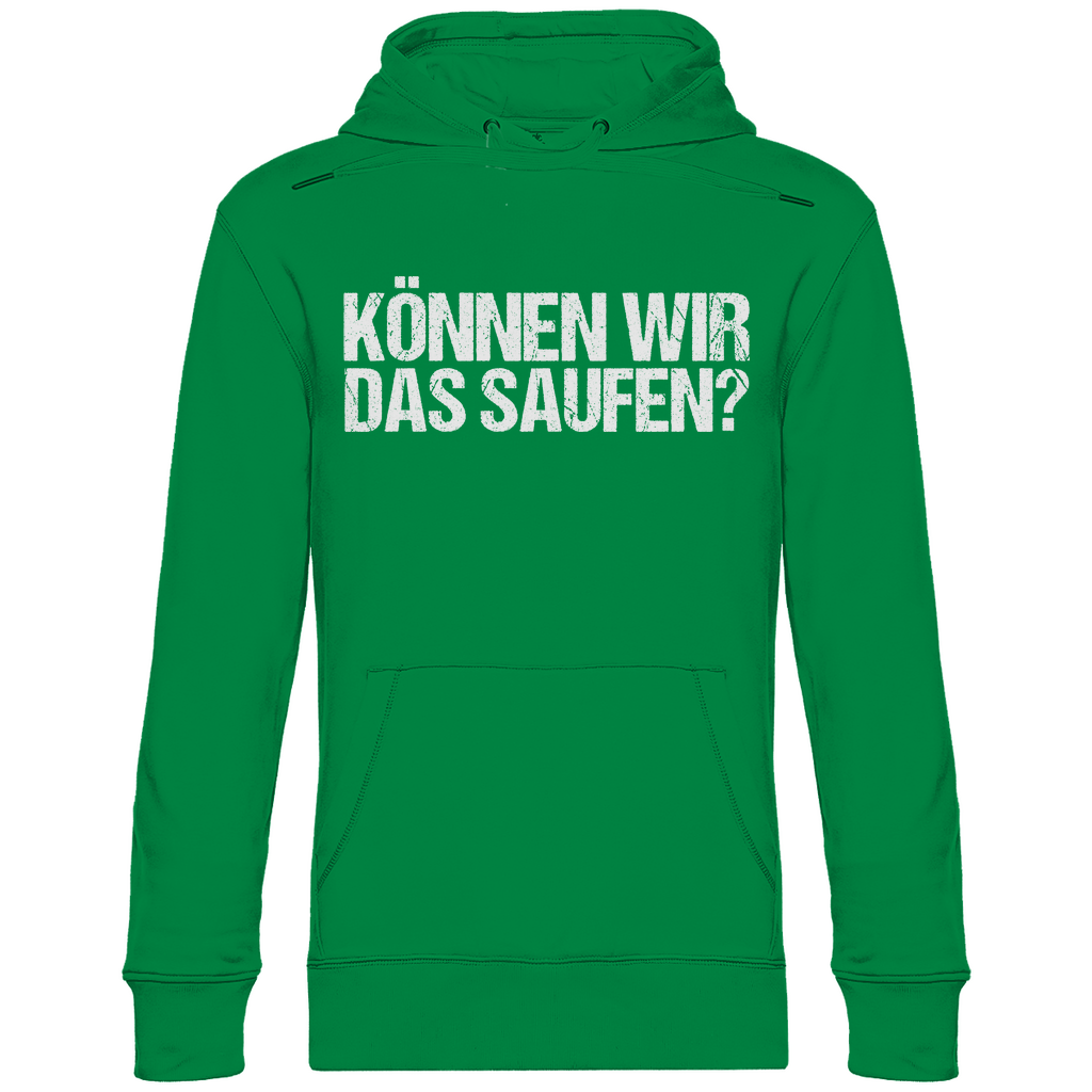 Grüner Sauf Hoodie mit Können wir das saufen Spruch für Bierabend und gesellige Runden, Frontansicht