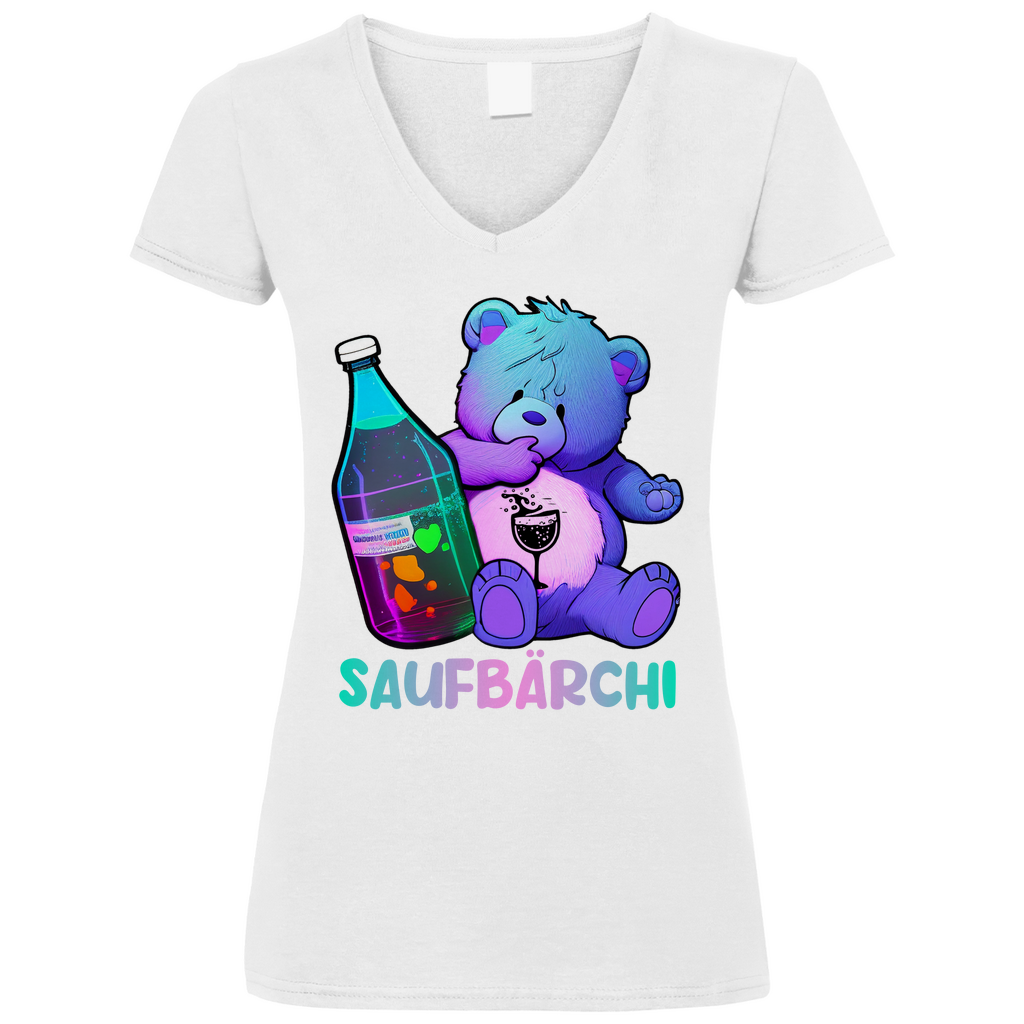 Saufbärchi - V-Neck Damenshirt White