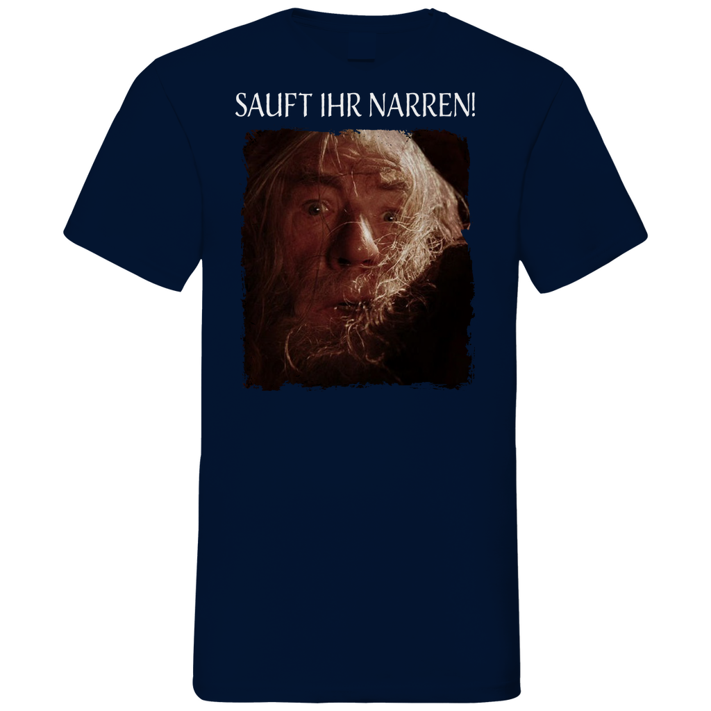 Sauft ihr Narren! Der Herr der Ringe Gandalf - Herren V-Neck Shirt Navy