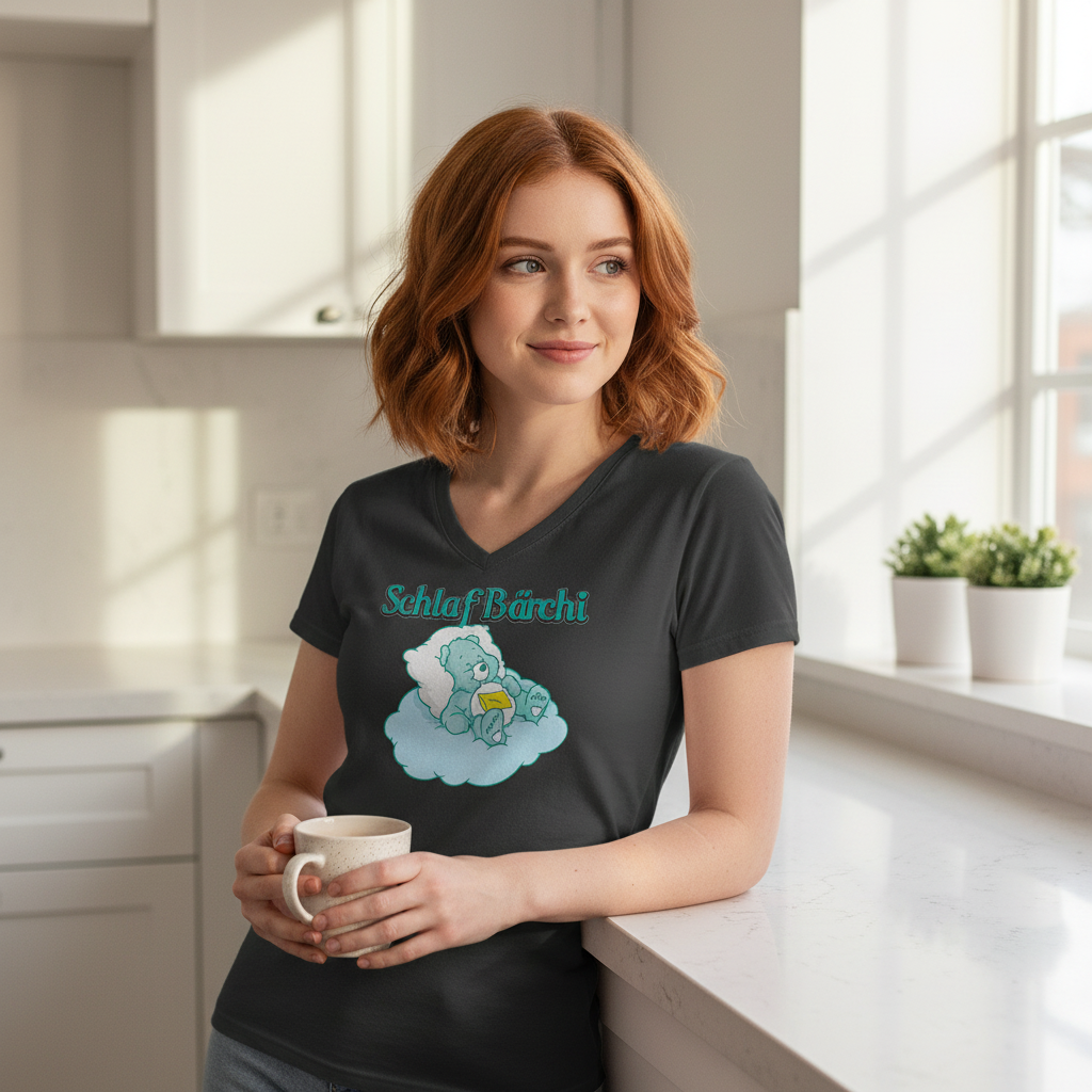 Schlaf Bärchi - Glücksbärchi - V-Neck Damenshirt