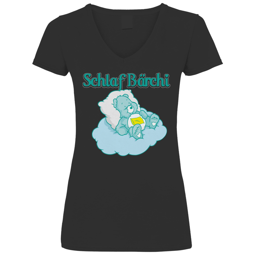 Schlaf Bärchi - Glücksbärchi - V-Neck Damenshirt Black