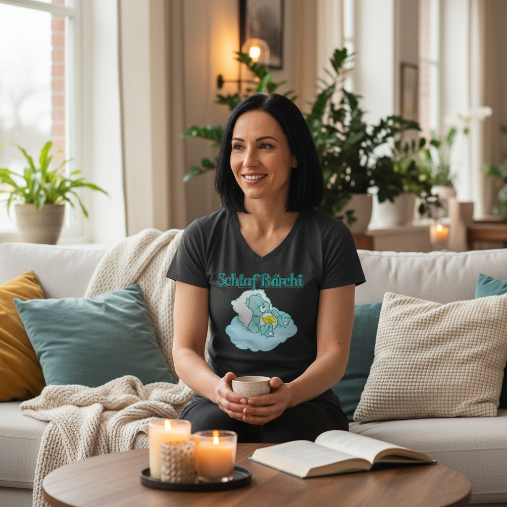 Schlaf Bärchi - Glücksbärchi - V-Neck Damenshirt