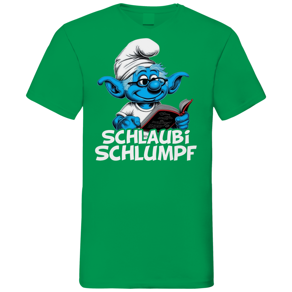Schlaubi Schlumpf Grafik - Herren V-Neck Shirt Kelly Green
