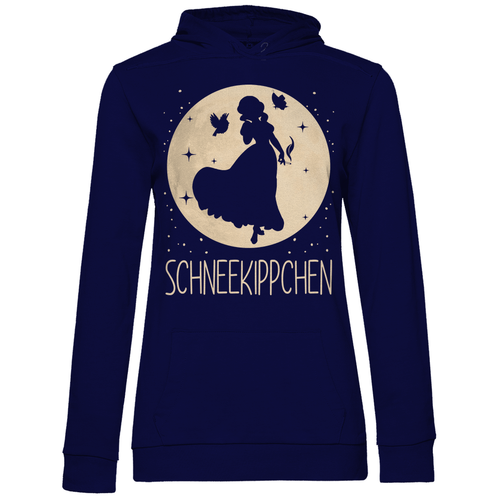 Navy Frauen Hoodie mit SCHNEEKIPPCHEN Schneewittchen Parodie Raucher Design witzig, Frontansicht