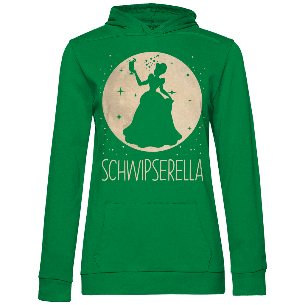 Kelly Green Hoodie Damen mit SCHWIPSERELLA Motiv als witziges Geschenk, Frontansicht