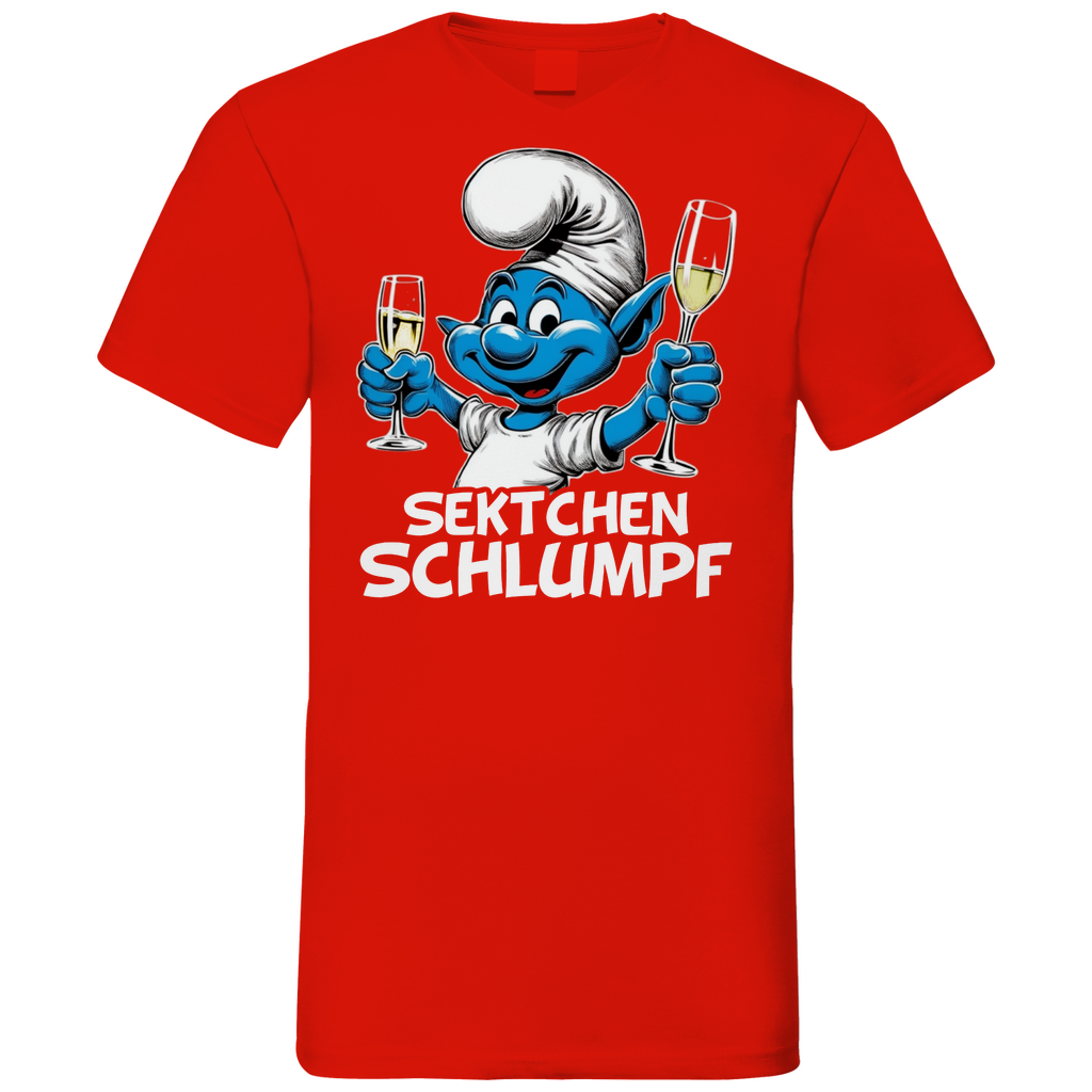 Sektchen Schlumpf Grafik - Herren V-Neck Shirt Red