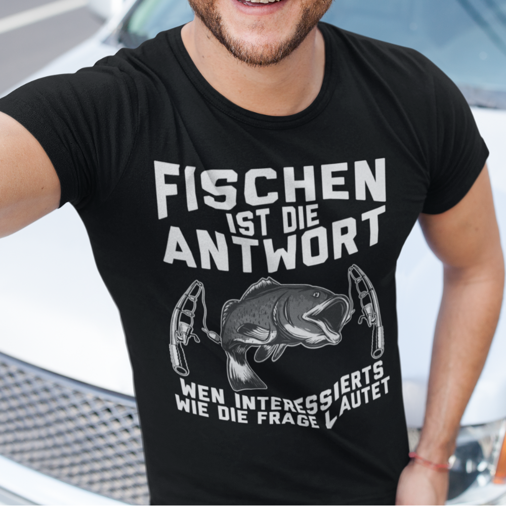 Fischen ist die Antwort Shirt Männer – Angel Funshirt mit witzigem Spruch