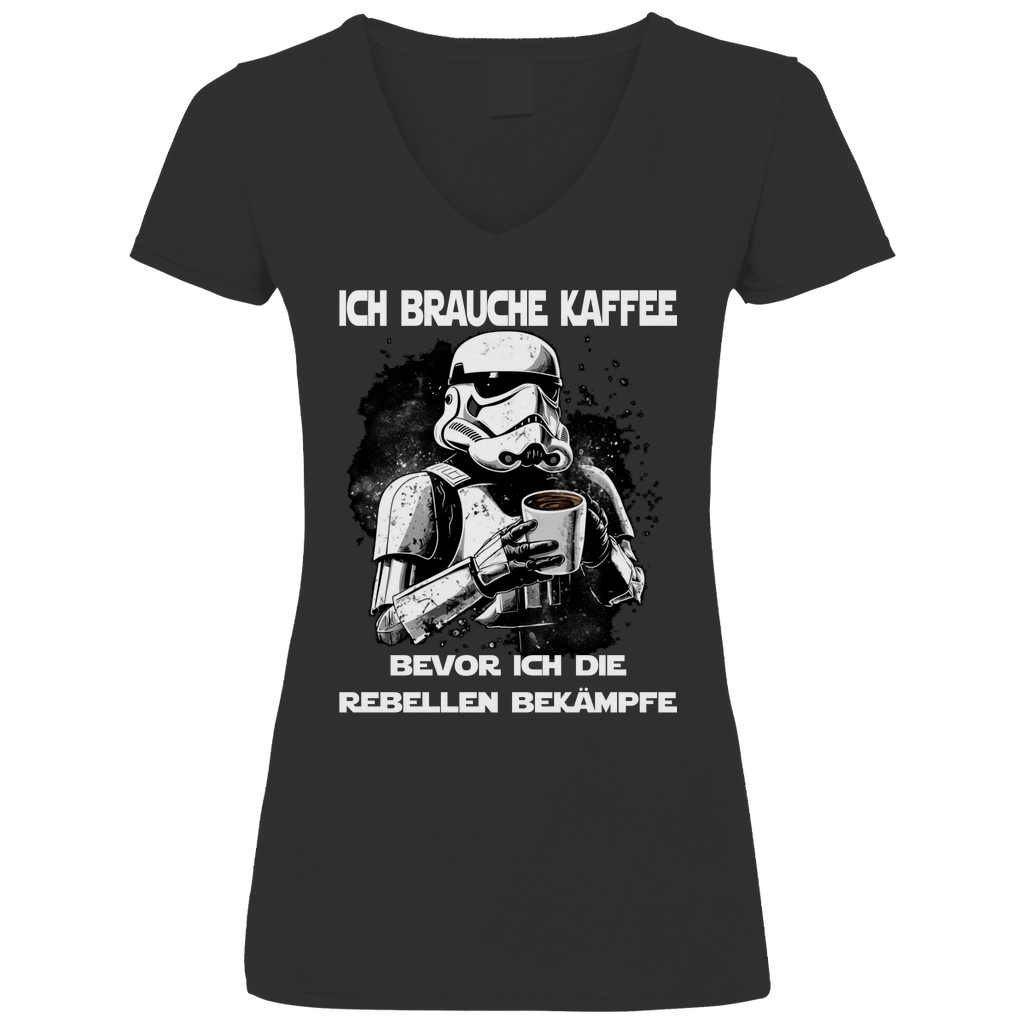 Ich brauche Kaffee - Stormtrooper - V-Neck Damenshirt Black