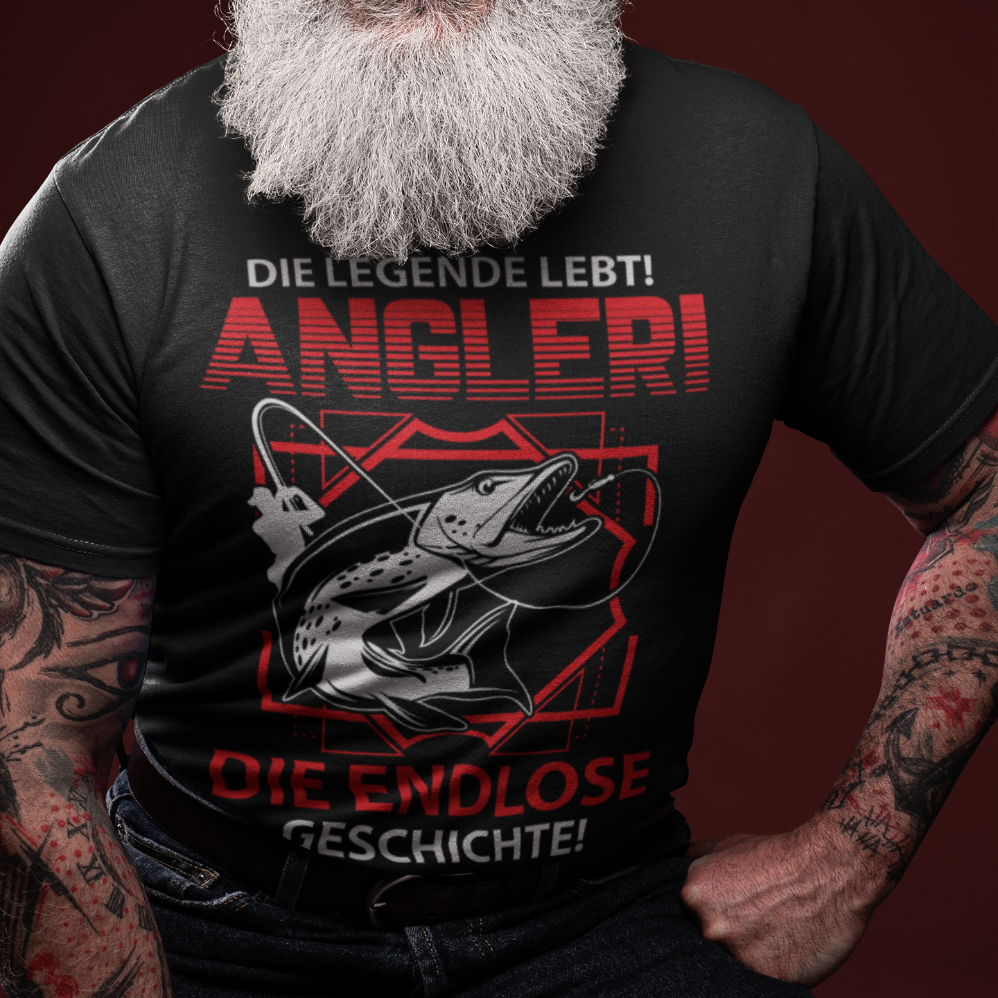Herren T-Shirt Die Legende lebt Angler die endlose Geschichte Hecht