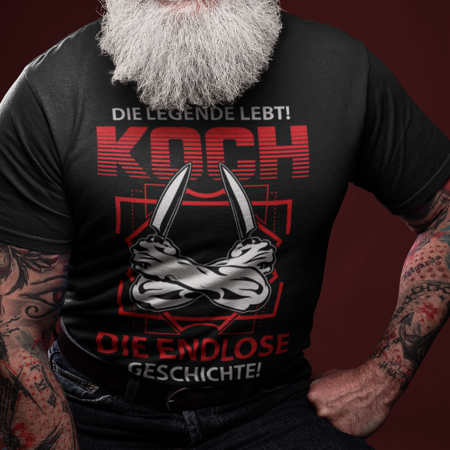 Herren T-Shirt Die Legende lebt Koch die endlose Geschichte Messer