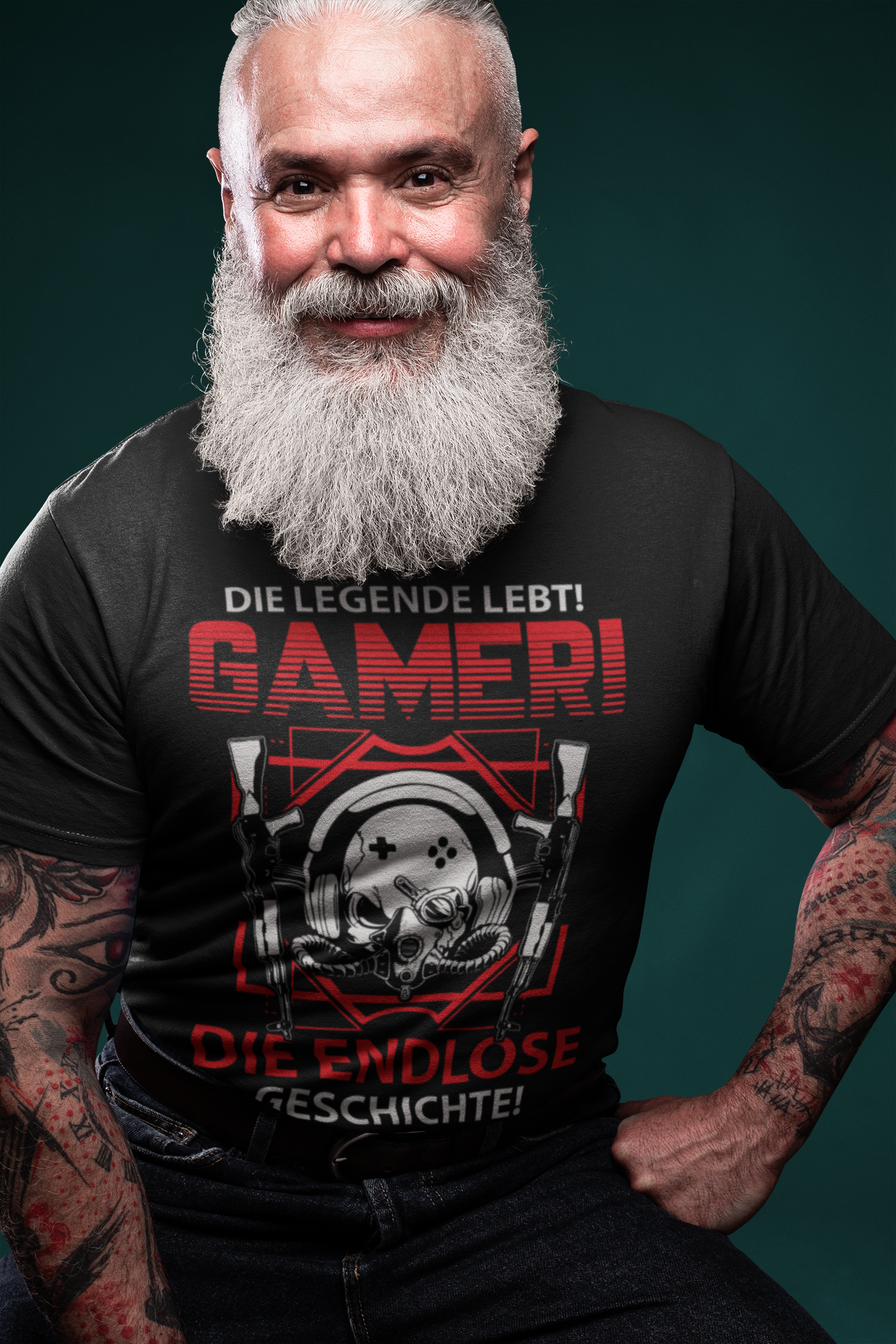 Zocker Shirt Herren – Die endlose Geschichte – Shooter Gamer Motiv mit Gasmaske