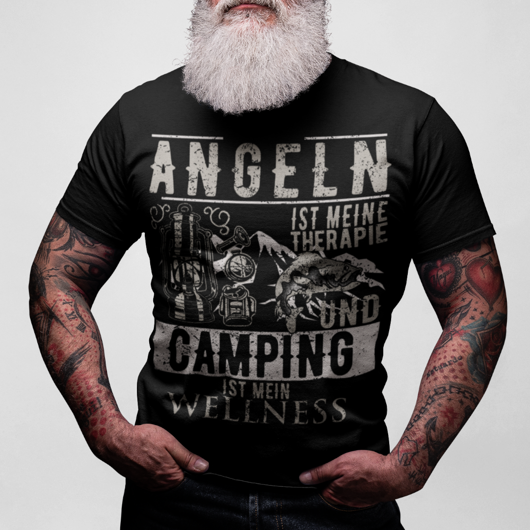 Angeln Therapie Camping Wellness – Outdoor Männer Funshirt mit Natur Motiv