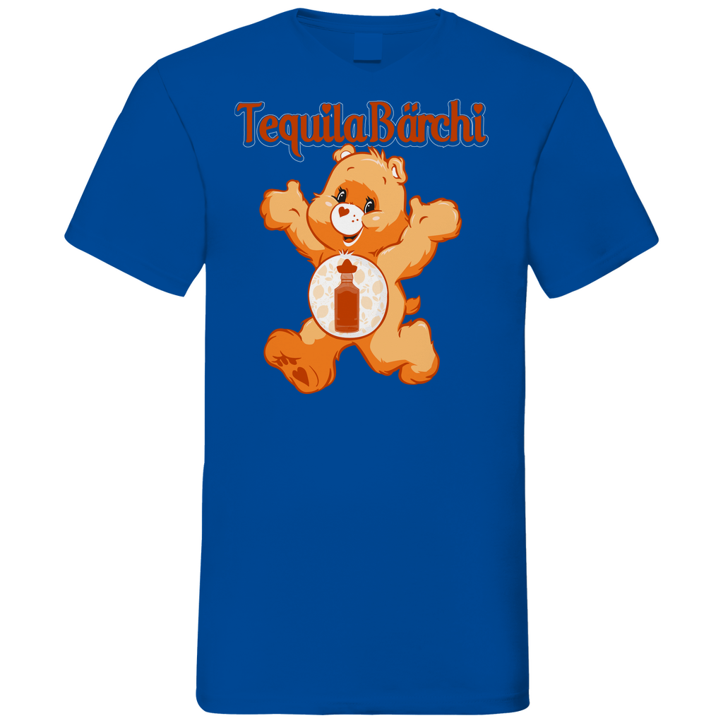 Royal Blue Herren V-Neck Shirt mit Tequila Bärchi Motiv, Frontansicht