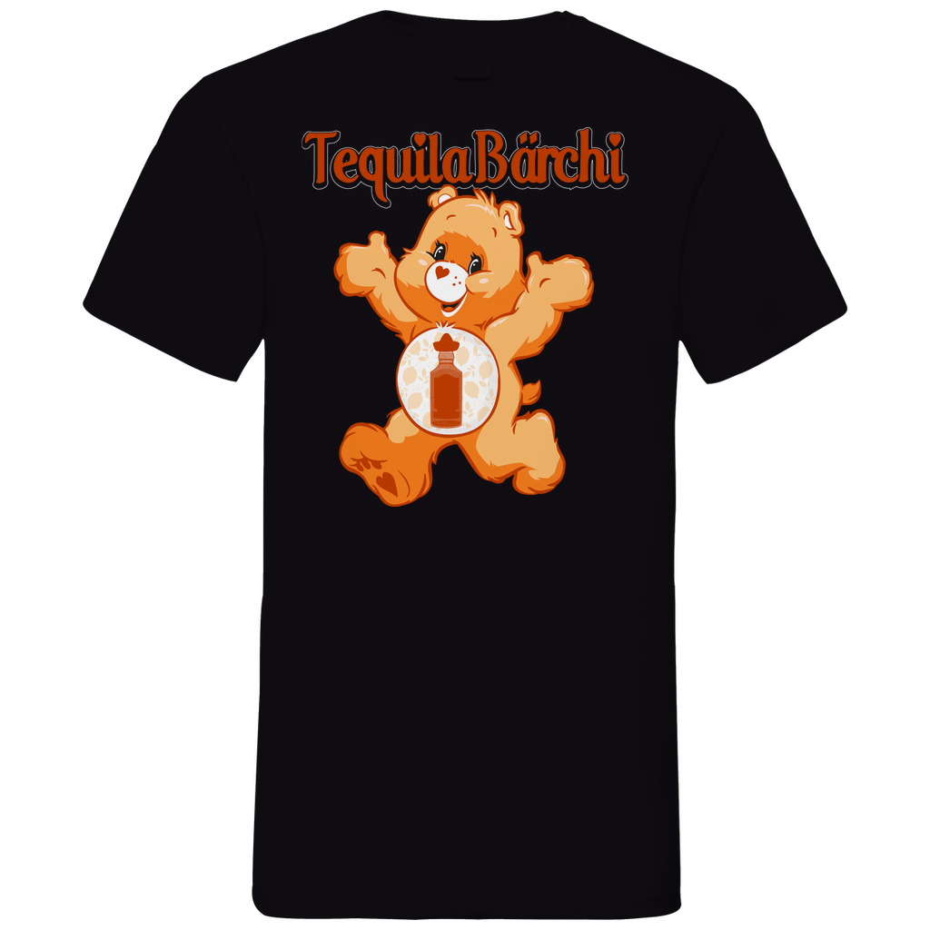 Schwarzes Herren V-Neck Shirt mit Tequila Bärchi Aufdruck und Glücksbärchi Motiv, Frontansicht