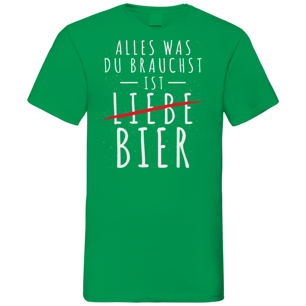 Alles was du brauchst ist Bier - Herren V-Neck Shirt Kelly Green