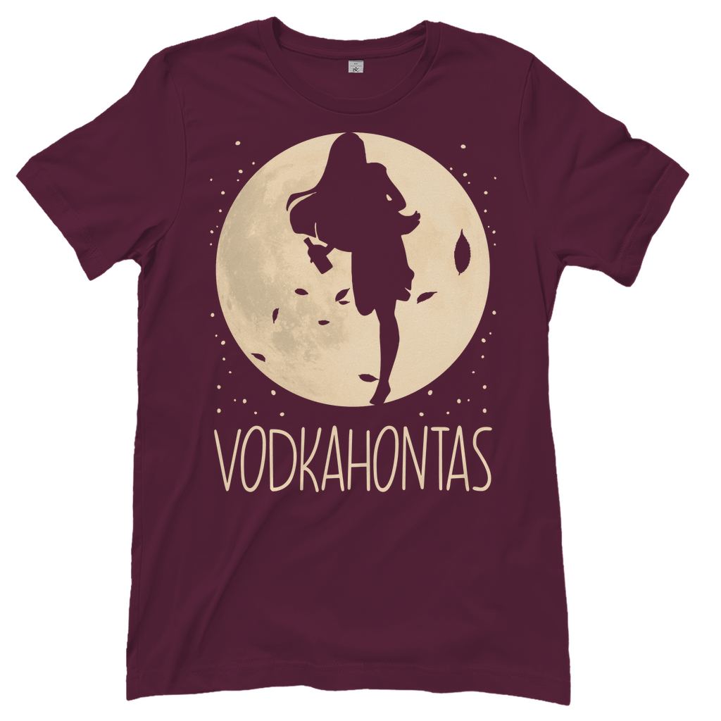 Bordeaux T-Shirt Damen mit Vodkahontas Shots Prinzessin Motiv witzig und trinkfest, Frontansicht