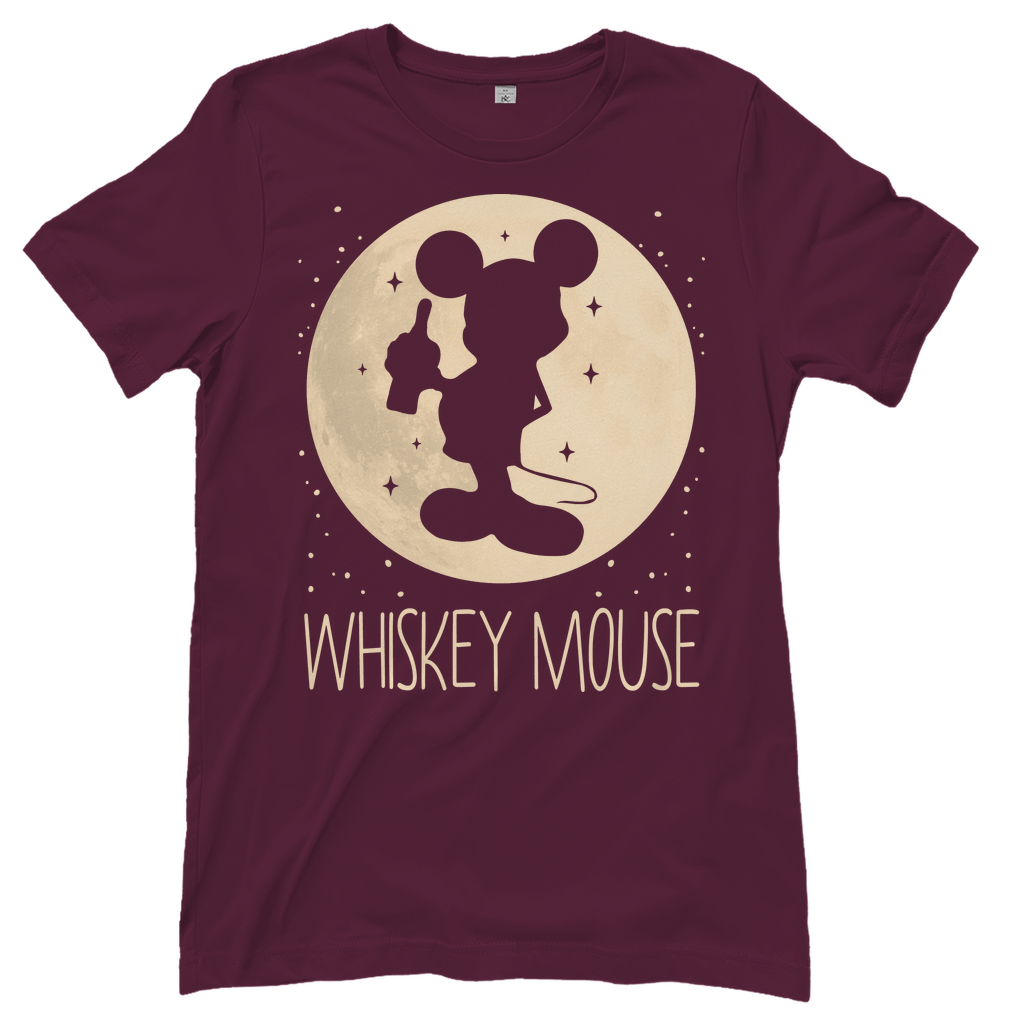 Burgund rotes Damenshirt mit WHISKEY MOUSE Motiv perfekt für Feierabend und Clubbing, Frontansicht