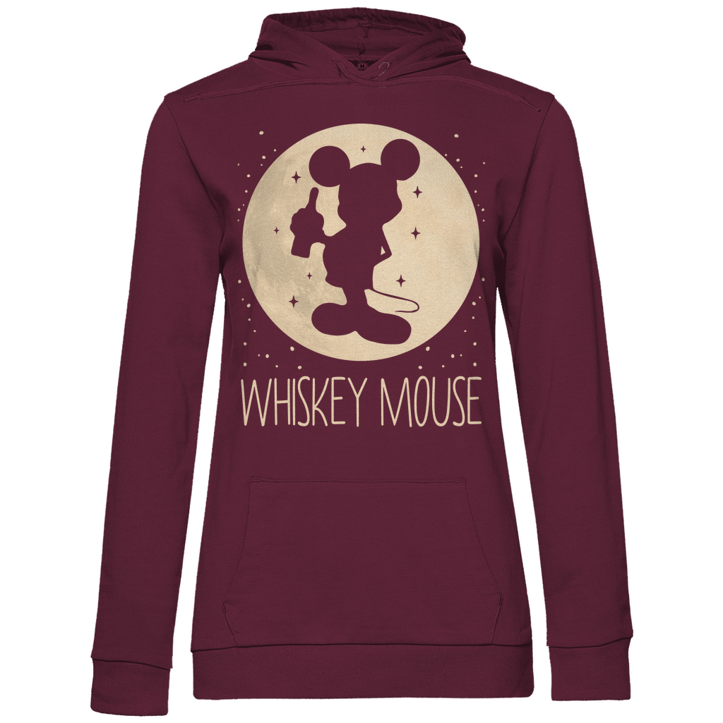Weinroter Frauen Hoodie mit Whiskey Mouse Disney Parodie Mond Prinzessin Motiv, Frontansicht