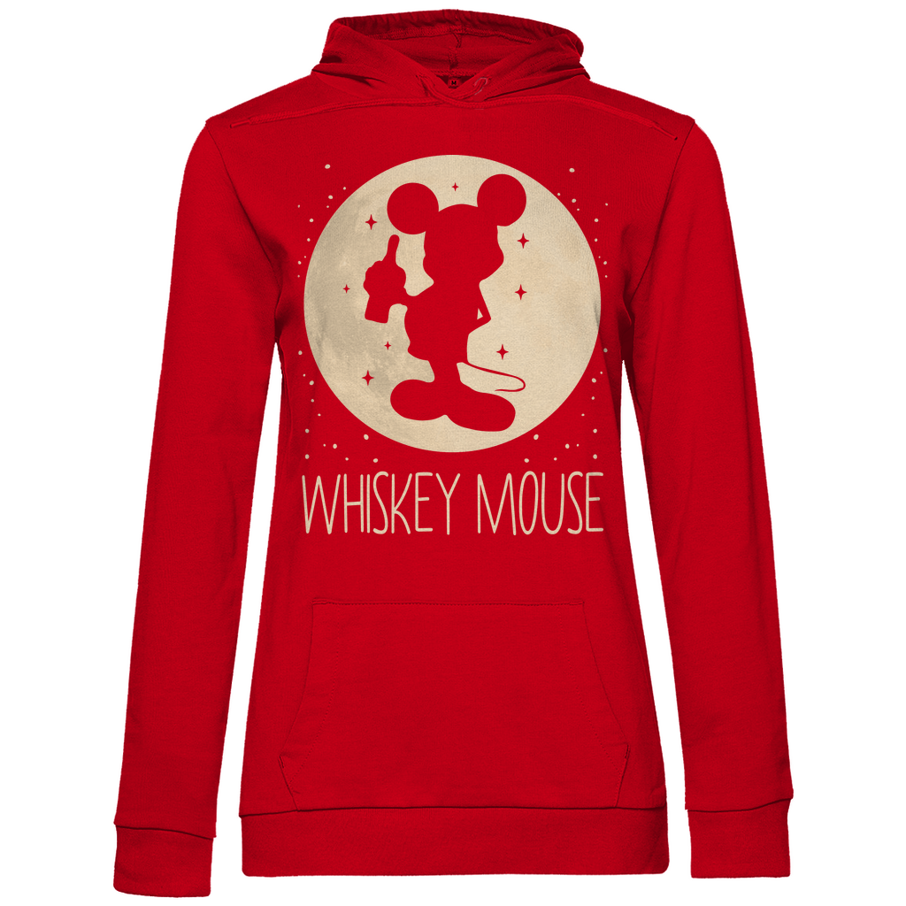 Roter Hoodie Damen mit WHISKEY MOUSE Design witzige Minnie Parodie mit Whiskeyglas, Frontansicht