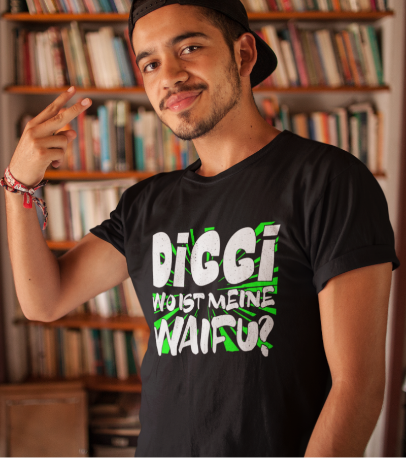Waifu T-Shirt Herren – Anime Fanshirt mit Spruch Diggi wo ist meine Waifu