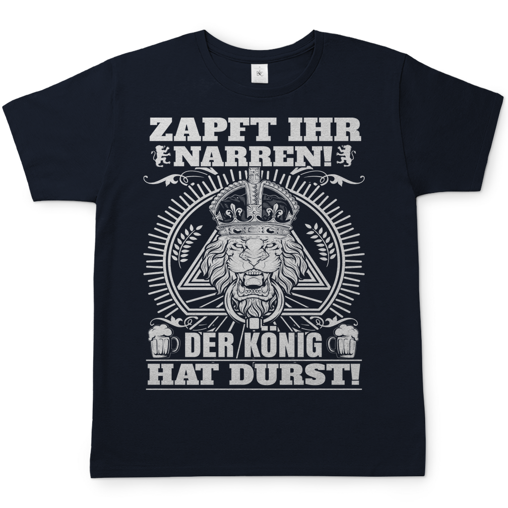 Navy T-Shirt Herren mit Zapft ihr Narren Bier Spruch und Löwenkopf Design, Frontansicht