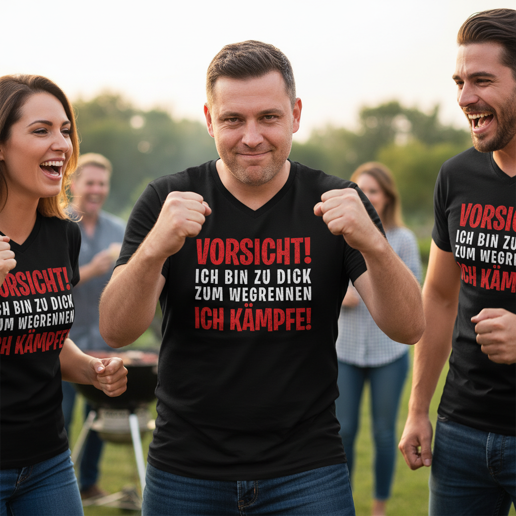 Vorsicht ich bin zu dick zum wegrennen ich Kämpfe! - Herren V-Neck Shirt