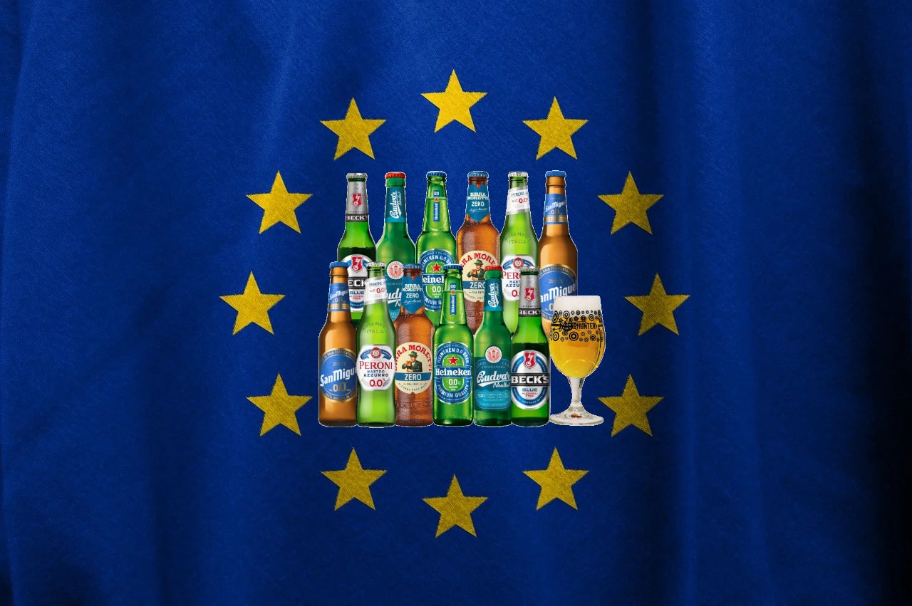 Europa Flagge mit diversen europäischen Bieren
