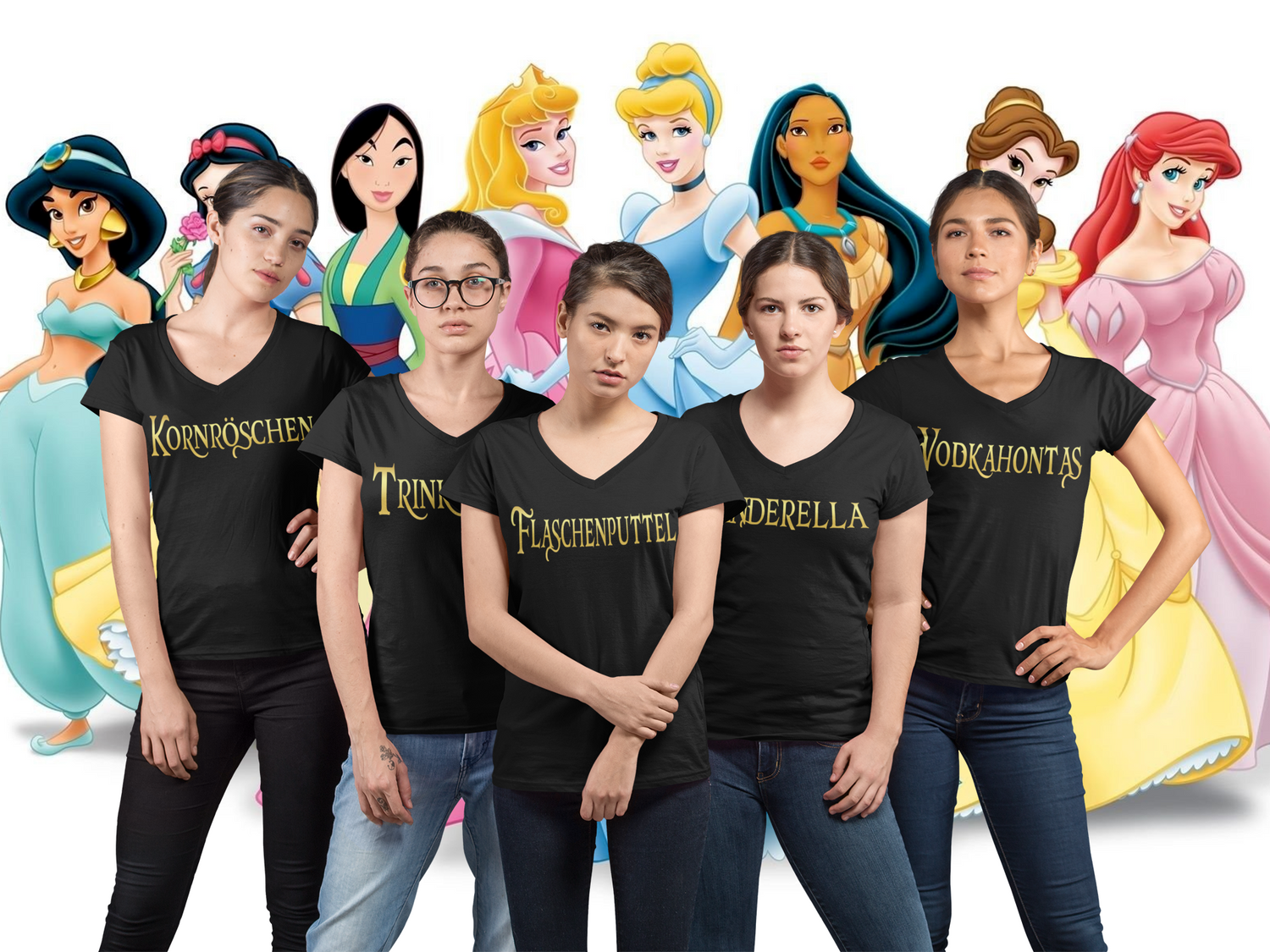 Freundinnen mit Prinzessin Gold V-Neck Shirts
